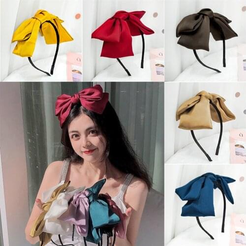 New Silk colors Hair Hoop Big Bow-knot Double Satin Headband Women Hair Band ladies Face wash and makeup Hair Accessories FG120