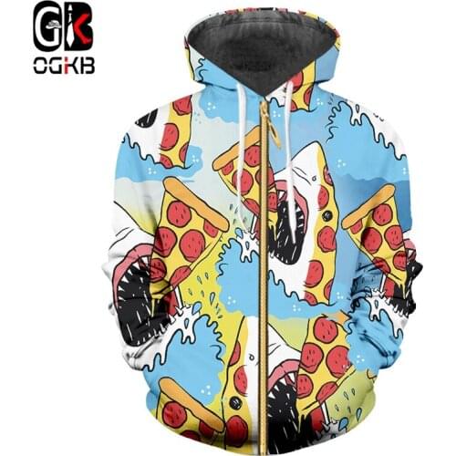 OGKB New Zip Hoodie Women/mens Funny Printing Shark Eat Pizza 3d Sweatshirt Man Hip Hop Fashion Brand Autumn Pullover Hoody 6XL