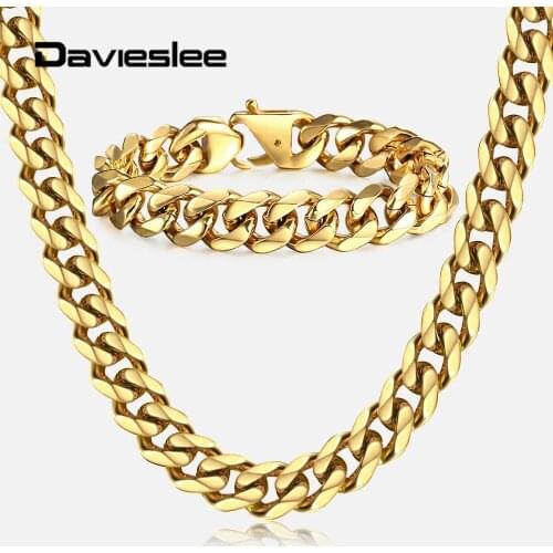 Necklace Bracelet Set for Men Gold 316L Stainless Steel Curb Cuban Link Chain Necklace Fashion Jewelry Set 13mm DHS64