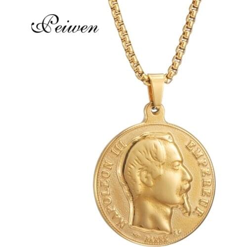 Napoleon III Empereur Coin Pendant Necklace For Women Men Stainless Steel Necklaces Gold Silver Color Choker Anniversary Jewelry
