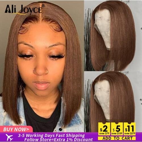 Straight Bob Wig 13x4 Lace Front Wigs For Black Women Brown color Brazillian Human Hair Wigs Remy Hair Wig Pre Plucked Baby Hair