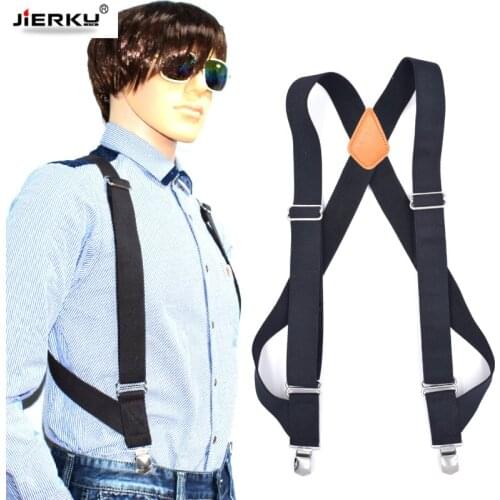 JIERKU Genuine Leather Suspenders Mans Braces Outdoor Work Suspenders Suspensorio Trousers Strap Father/Husbands Gift YT001