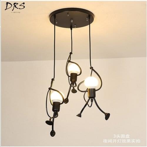 Small Man Lustre Pendant Lights Iron Art Retro Art Hanglamp Lustre Led Modern Creative Swing Small Person Hanging Lamp Fixture