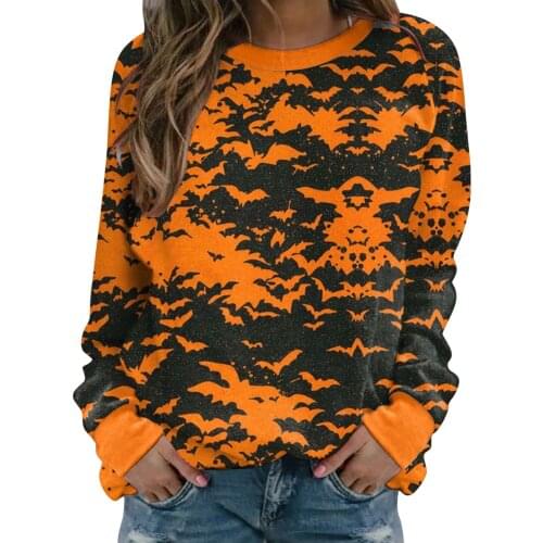 Hot Womens Halloween Print Sweatshirt Holiday Comfy Long-sleeved Sweatshirt Casual Blouse Pullover Sudaderas Con Capucha 2021