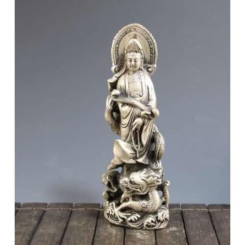 Rare Old QingDynasty silver Guanyin Buddha Statue,hand carving crafts,best collection&adornment,free shipping