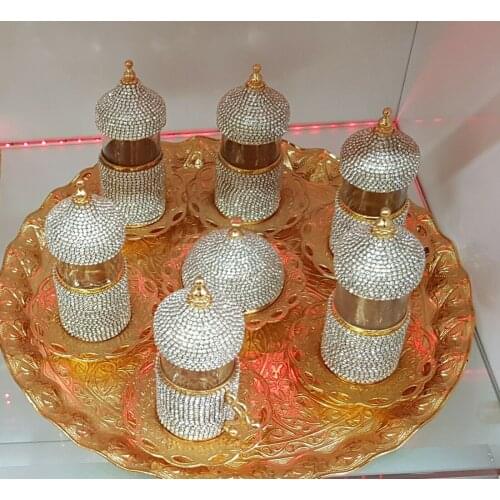 Handmade authentic Design Turkish Greek Arabic Coffee Espresso Set for 6 Service, Cups Saucers Lids Tray Delight Candy Dish GIFT