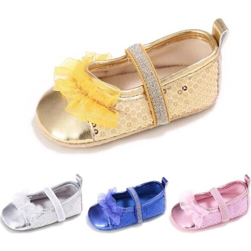 Bling Shinning Cute Infant Baby Girls Shoes PU First Walkers Mary Jane Soft Sole Princess Crib Baby Shoes for Party