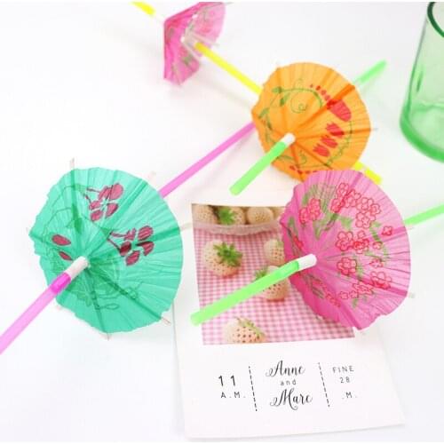 20pcs Umbrella Parasol Drinking Straws Hawaiian Beach Party Cocktail Luau Birthday Party Straw Decorations Supplies