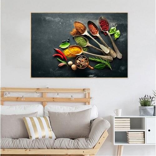 Spices Pepper Nuts Spoon Food Wallpaper Canvas Painting Print Living Room Kitchen Home Decor Modern Wall Art Oil Painting Poster
