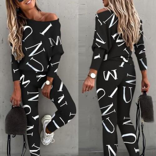 Sports Women Suit Pant Set Outfit Letters Print Long Sleeve Top Spring Women Blouse Pants Tracksuit Matching Women Set