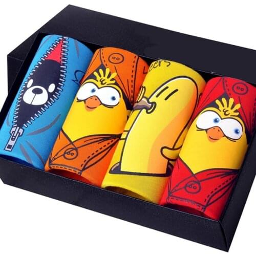 4Pcs/Lot Underwear Man Gay Cartoon Banana Funny Underpants Modal Bamboo Panties Shorts Breathable Soft Scrotum Boxer For Men