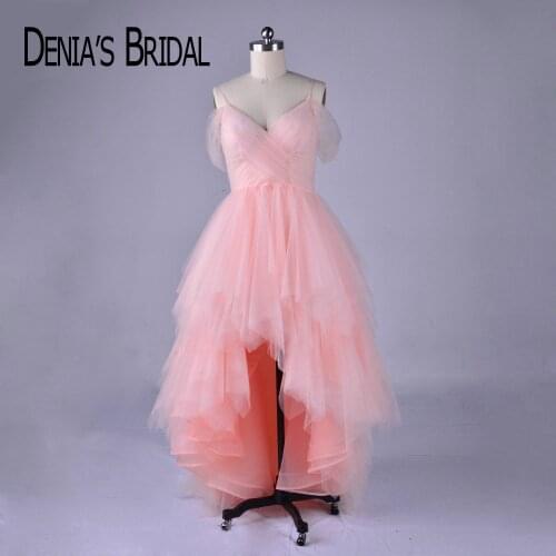 2020 V Neck Evening Dresses Hi-Low Ruched Tiered Tulle Evening Gowns Real Image Custom Made