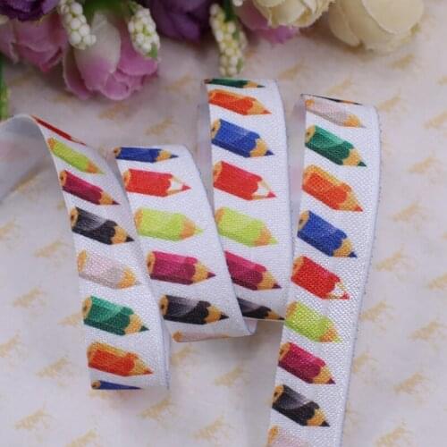 High quality fold over elastic heat transfer printing, 5/8 inch colorful pencil foe elastic for girl hair ties 100yards