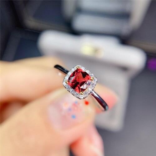 WEAINY Square Red Mozambique Garnet Solitaire Ring For Women Square Cut Solid 925 Sterling Silver Fashion Accessories On Sale