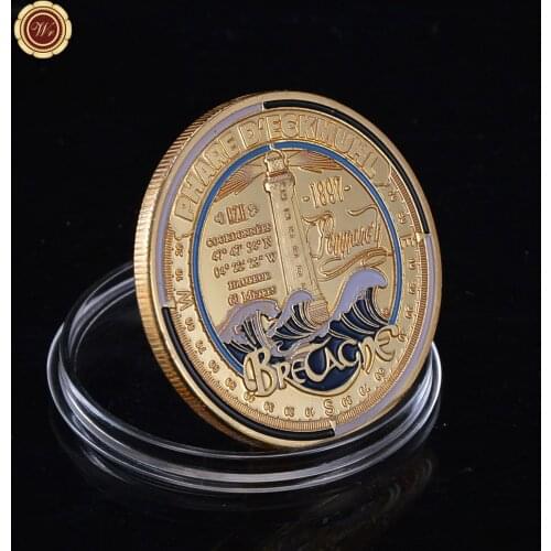 WR Colored Coin Gold Plated Coin Bretagne Marine Phare D'eckmuhl We Stand Challenge Coin for Collection