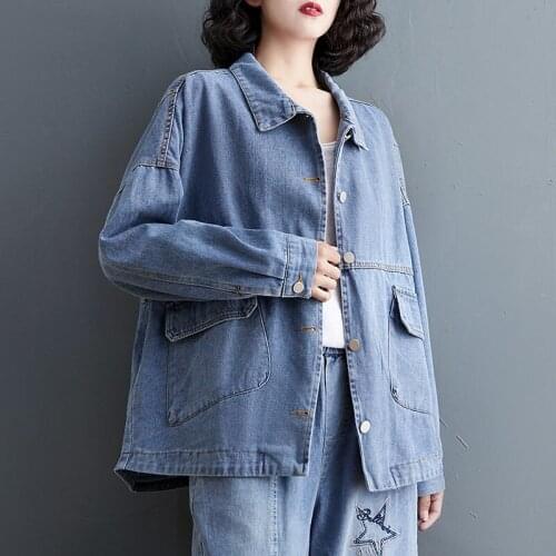 Simple Loose Oversized Denim Jacket Ladies Spring And Autumn 2021 New Tooling All-match Women Casual Short Jackets Top e581