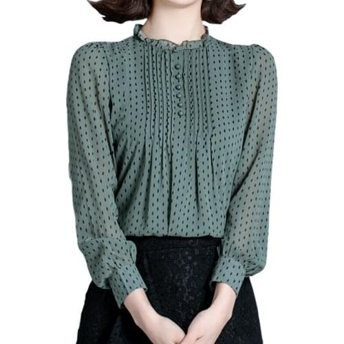 Women Blouse 2020 Summer New Chiffon Shirt Elegant Polka Dot Long Sleeve Top Small Shirt Blusas Femininas Elegante Chiffon 201A