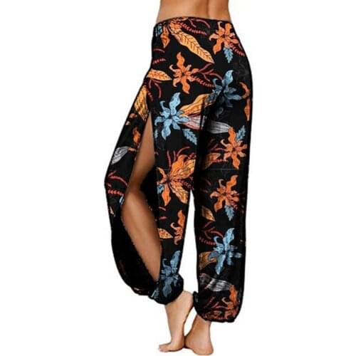 40%HOTFashion Women Floral Print Side Slitting Long Harem Pants Bloomers Yoga Trousers