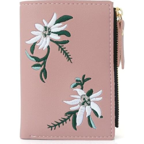 Summer Fashion Flora Embroidery Short Two Fold Women Wallet Popular Flower Design Zipper Hasp Coin Card Bag Female Purse B184