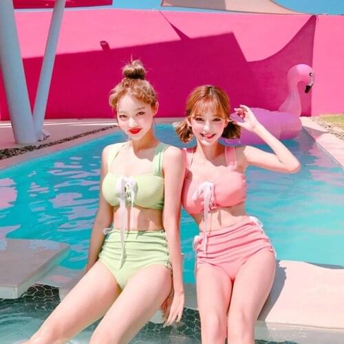 Bikini May Female Beach Swimsuit For Women Pool Girl Push-Up Swimwear Separate Sexy Korean Girls High Waist Bowknot Belt