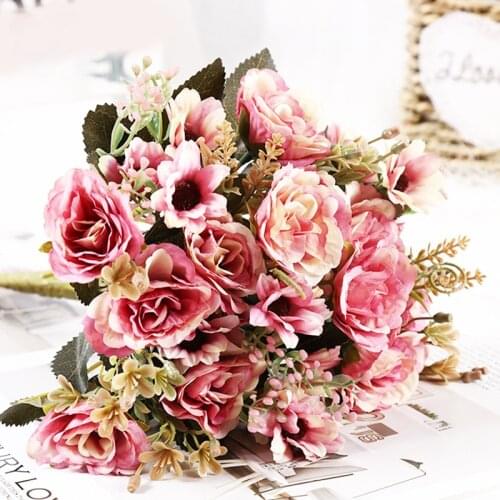1 Bouquet Artificial Peony Tea Rose Flowers Camellia Silk Fake Flower flores for DIY Home Garden Wedding Christmas Decoration