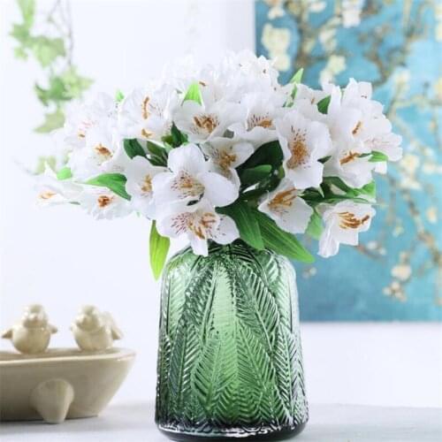 10Pcs Fake Short Stem Alstroemeria 14.17" Length Simulation Narcissus Lily for Wedding Home Decorative Artificial Flowers