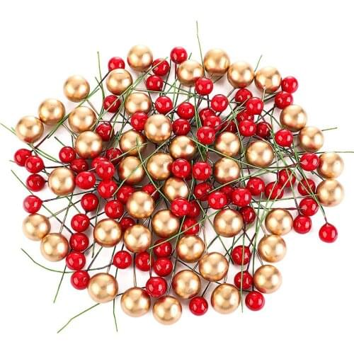 100pcs Red Pearl Plastic Stamens Bead Artificial Flower small Berries Cherry For Wedding Christmas Cake Box Wreaths Decoration