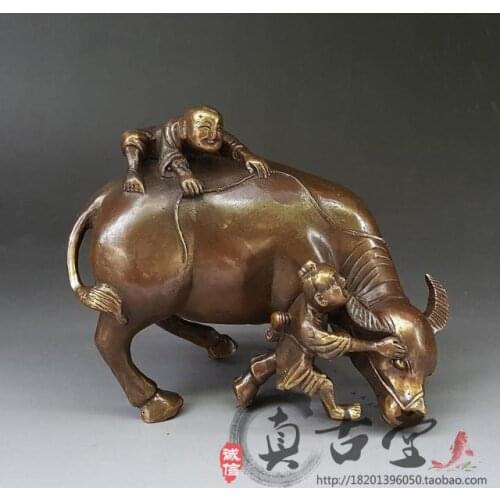 2 Children Play With Cattle Home Decoration Chinese Brass Cow Statue Furnishing Articles Manualidades Souvenirs