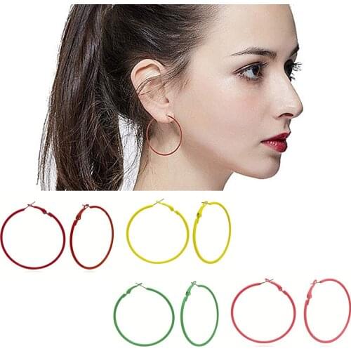 2pcs Colorful Hoop Earrings For Women Teens Girls Simple Style Statement Earrings Summer Party Daily Jewelry Gifts