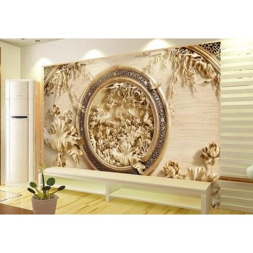 3d wall murals Home Decoration 3D wood carving lotus modern living room wallpapers photo wallpaper