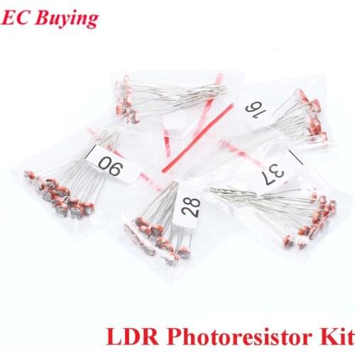 50pc LDR Photoresistor 5506 5516 5528 5537 5539 Light Dependent Resistor Photoconductive Resistance Kit For Arduino 5values*10pc