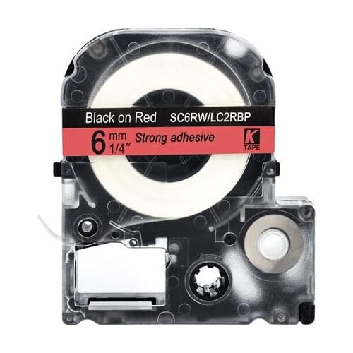6mm Black on Red SC6RW Compatible Epson KingJim Label Printers LC-2RBP Laminated Label Tapes Ribbon LC2RBP for LW-300 400