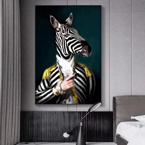 Canvas Art Poster Abstract Portrait Posters and Prints Wall Art Canvas Painting Zebra Head and Human Pictures for Room Frameless