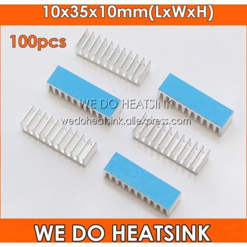 WE DO HEATSINK 100pcs 10x35x10mm Aluminum IC DIP Heatsink Radiator With Thermally Conductive Adhesive Transfer Tape Applied
