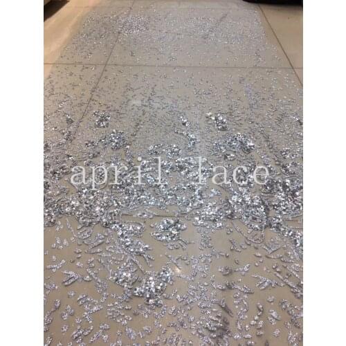 Fast ship 5yards/bag AA1521 # silver #sexy new african glued glitter hand print tulle net mesh flower fabric for wedding