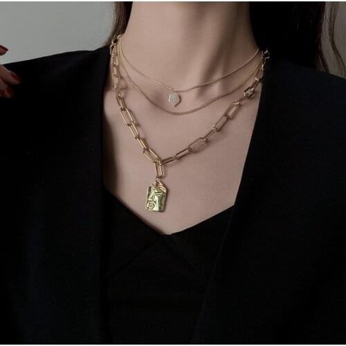 IFKM Layered Face Portrait Chain Choker Necklace For Women 2021 Elegant Imitation Pearls Pendant Necklace Jewelry Accessories