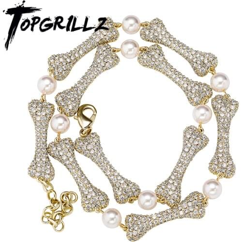 TOPGRILLZ 2021 New Bone Pearl Choker Chain Girls Necklace With 2inch Tail chain Fashion Charm Jewelry Accessories For Gift Party