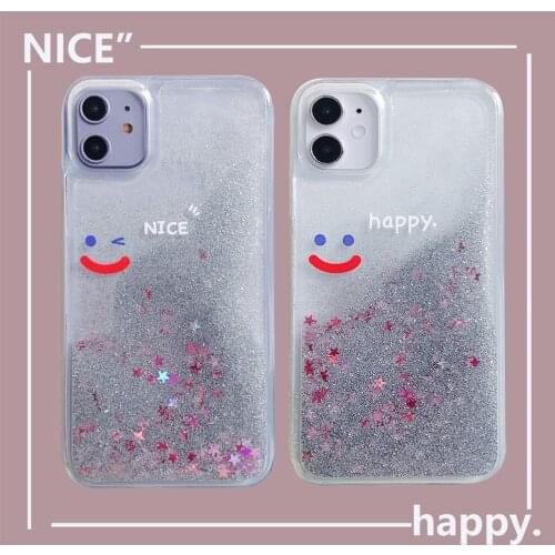 Smiley glitter sequins flashing quicksand TPU phone case for iPhone 7 8 Plus X XR XS MAX Cartoon smiley face bling cover