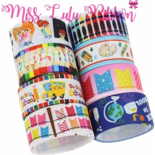 16mm-75mm "Back to School" Colorful Pencil Patterns Printed Grosgrain Ribbon/Foe Hair Band Making DIY Gift Packing 50yards/roll