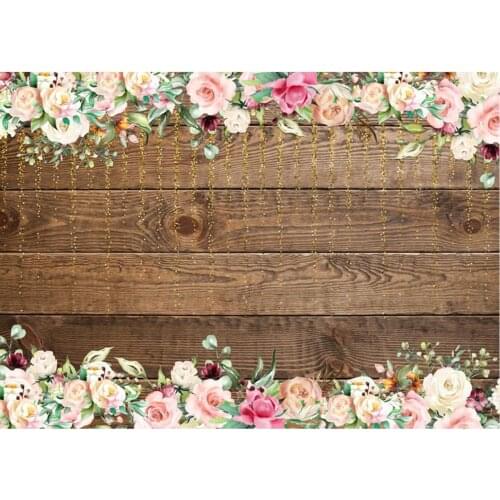 Planks Backdrop Wooden Board and Blooming Photography Background Holiday Celebration Photo Booth Studio Decor