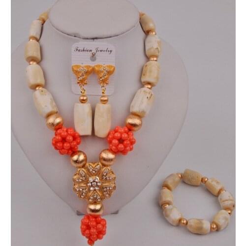 Romantic Nigeria Wedding African Jewelry White Natural Coral Bead Necklace Ladies Clothing Accessories Jewelry Set AU-148