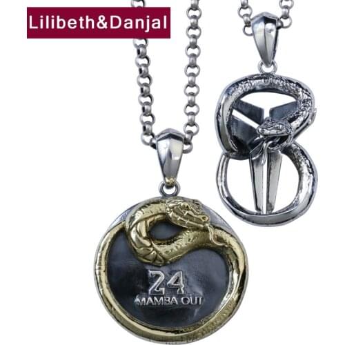 Mamba out Pendant 100% Pure 925 Sterling silver Hiphop Snake Free black leather rope fine Jewelry Men Women Necklace Pendant P08