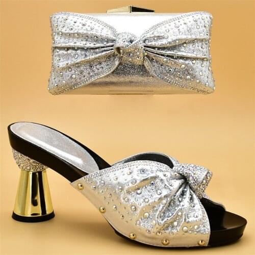 Italian Shoe and Bag Set for Party In Women African Ladies Shoes and Bag Set Decorated with Rhinestone Ladies Sandals with Heels