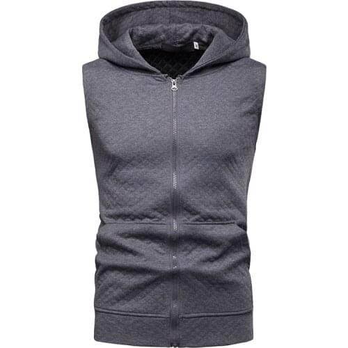 2020 New Mens Hoodies Cube Pattern Fashion Sleeveless Jacket Sweatshirt Solid Zipper Coats Casual Sports Hooded Vest Coat Tops