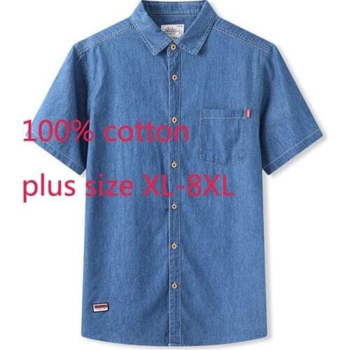 New Arrival Fashion Suepr Large Men Short Sleeved Summer Oversized Loose Casual Denim Shirts Plus Size XL2XL3XL4XL5XL6XL7XL8XL