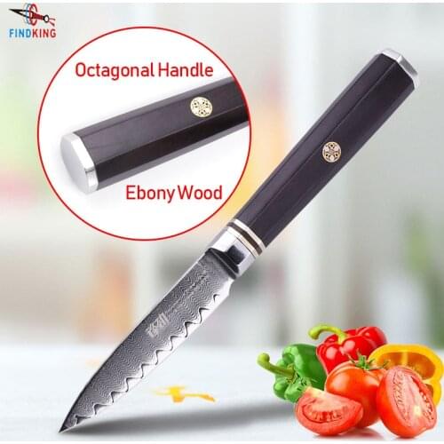 FINDKING Professional 3.5 inch Paring Knife Ebony Wood Octagonal Handle Ladder Pattern 67 Layers Damascus Steel Fruit Knife