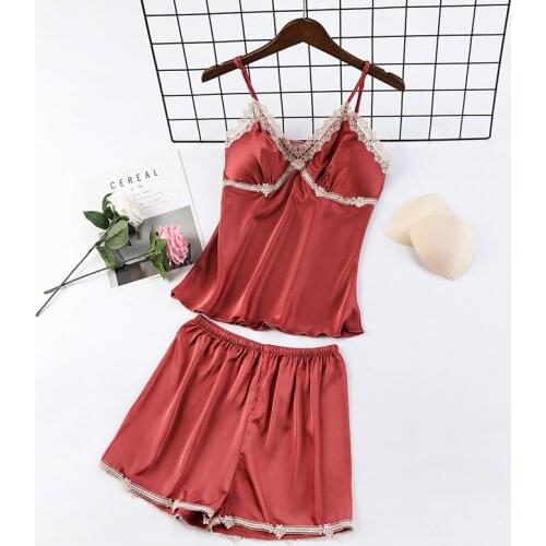 Spaghetti Strap Nighty&Shorts 2PCS Pajamas Sets Bride Wedding Morning Gown Pyjamas Sexy Lace Flower Trim Summer New Night Suit