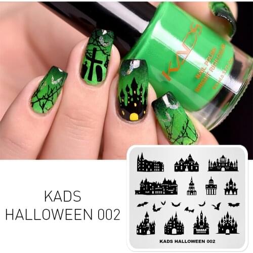 KADS Halloween 002 Nail Stamping plates Bat & Castle polish nail stamp Nail Art Templates Image Plate stamping template