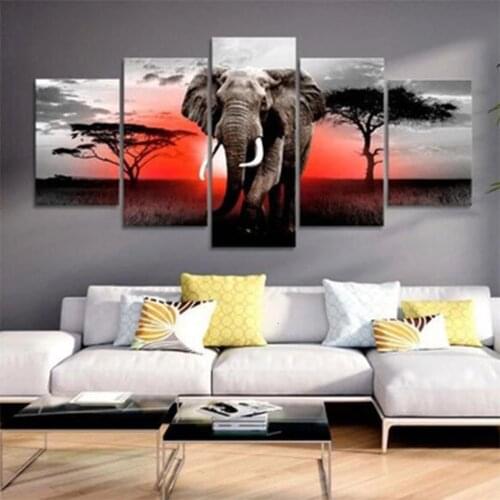 Full Drill Square/Round Diamond Painting 5pcs/set Animal 5D Diamond Embroidery Elephant Multi-picture Home Decoration