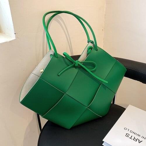 Weave Casual Large Tote Bag For Women Designer Korean Style Female Shoulder Bags PU Leather Handbags INS Underarm Bag